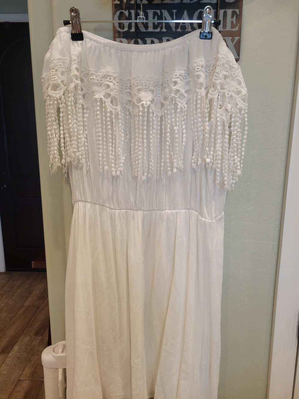 White Boho Mini Dress with Crochet Fringe